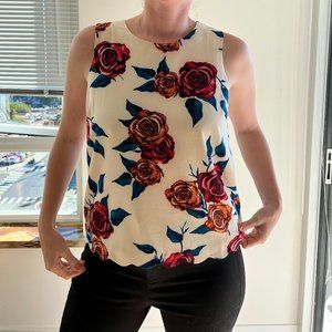 Anthropolgie "Darling" Brand Rose Print Scalloped Hem Top L